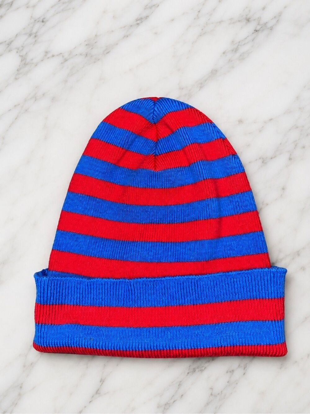 Hanna Andersson One Size Vintage Striped Knit Beanie Hat Red Blue 100% Cotton Sw